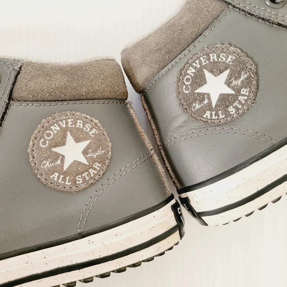 Converse Boys Winter High Top Soft Fur Lined Gray Leather All star Sneakers  2